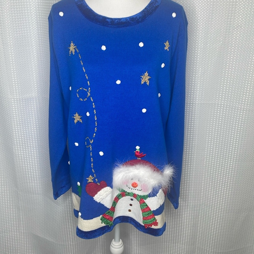 The Quacker Factory Snowman Sweater Long Embellished Holiday Christmas NWT Sz L